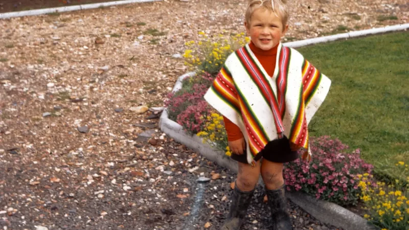 Malcolm Manning in poncho. May 1968